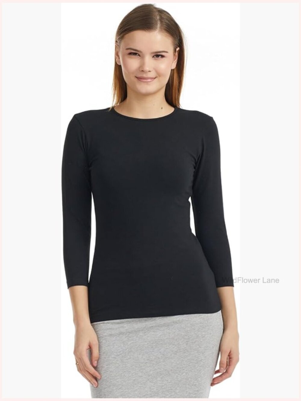 3/4 Sleeve Fitted Layering T-Shirt, Snug Stretch Cotton Blend Underscrub Top
